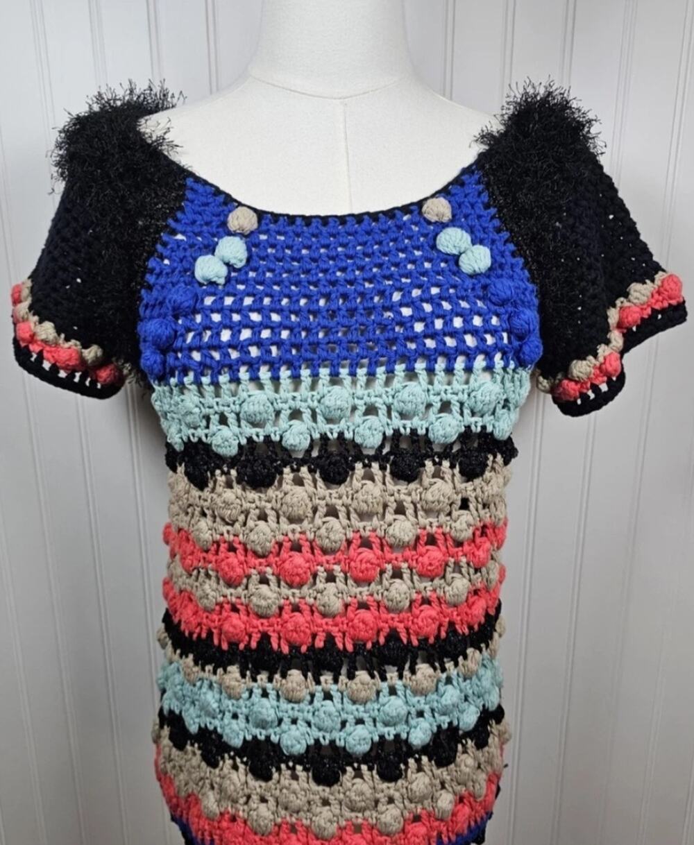 Leifsdottir, Artisan Hand Knit, Mesh Open Knit, Boho Color Matrix, Sz M
